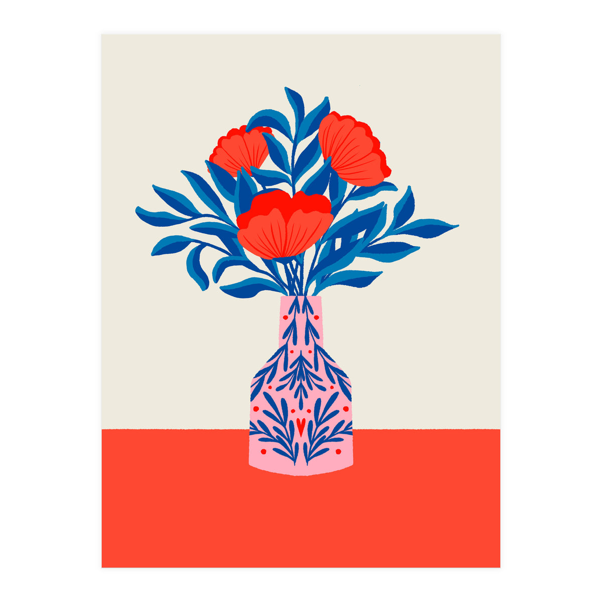 Poppies in a vase - red and blue (Print Only)