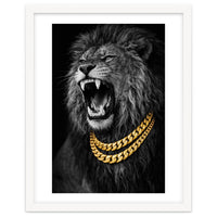 Bejweled hyper-realistic lion photography,diamond fangs portrait