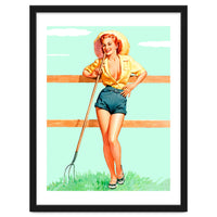 Pinup Country girl Posing With Pitchfork