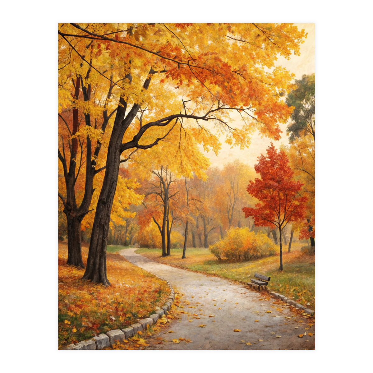 Original Autumn Park Landscape Oil Painting Style (Print Only)