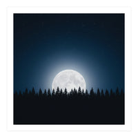 Midnight Serenity: Full Moon Over Forest Silhouettes (Print Only)