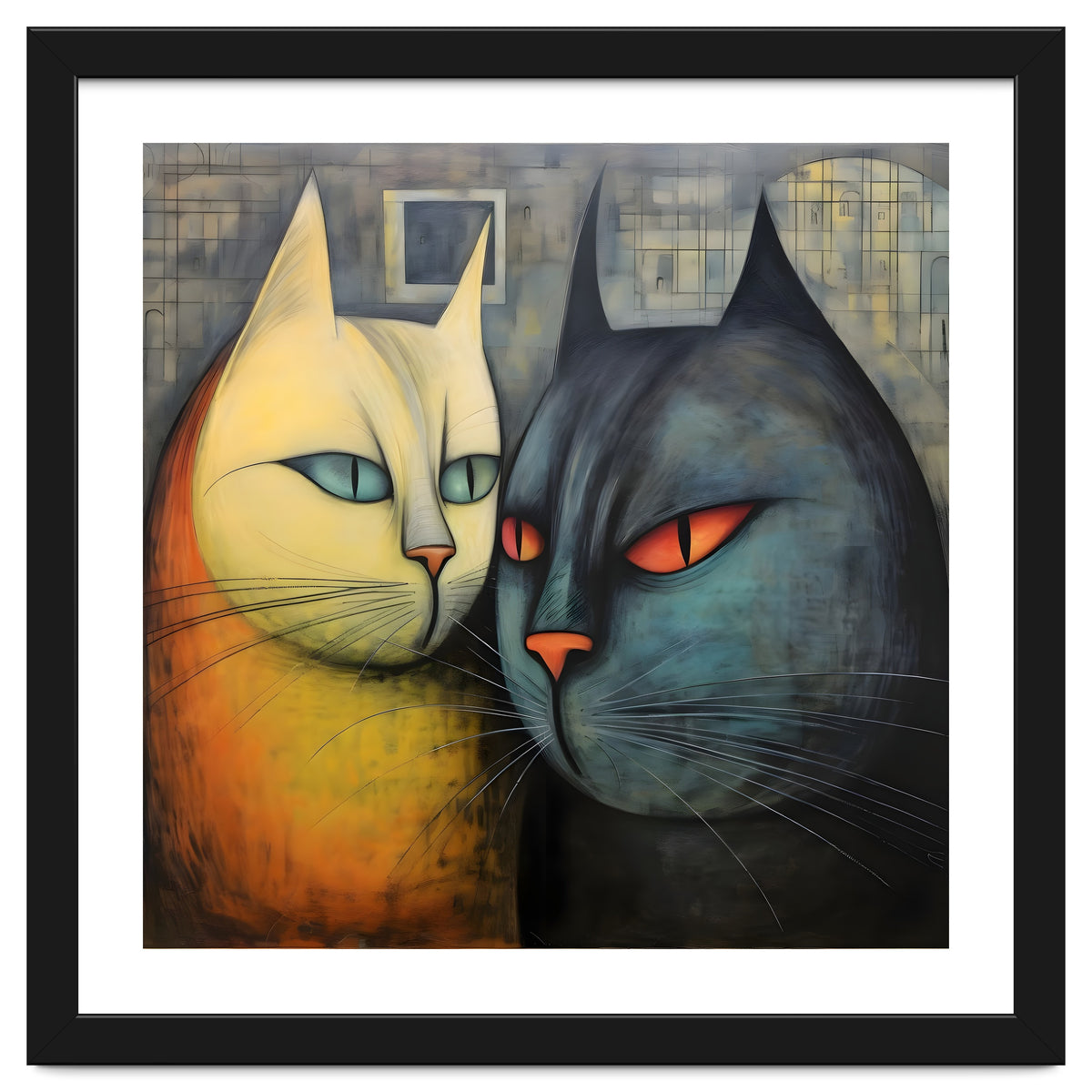 FURRY FRIENDS: GOLDIE AND CHARCOAL, lively duo of animated cats – green eyes, orange eyes. Whiskers charm.