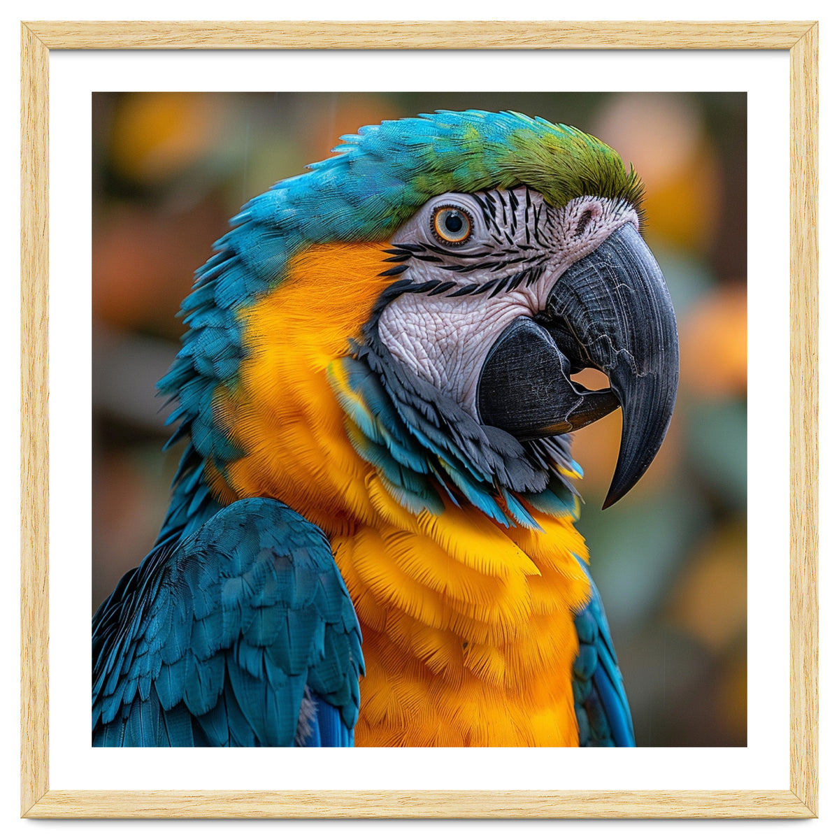 Blue And Yellow Macaw Parrot Close Up Portrait