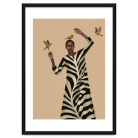 Woman With Birds And Zebra Pattern Dress