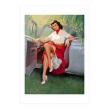 Sexy Pinup Woman Posing In Convertible Car (Print Only) thumbnail