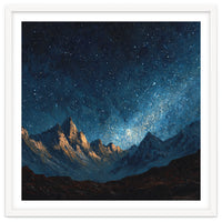 Starry Night Over Majestic Mountains Impasto Oil Painting Style