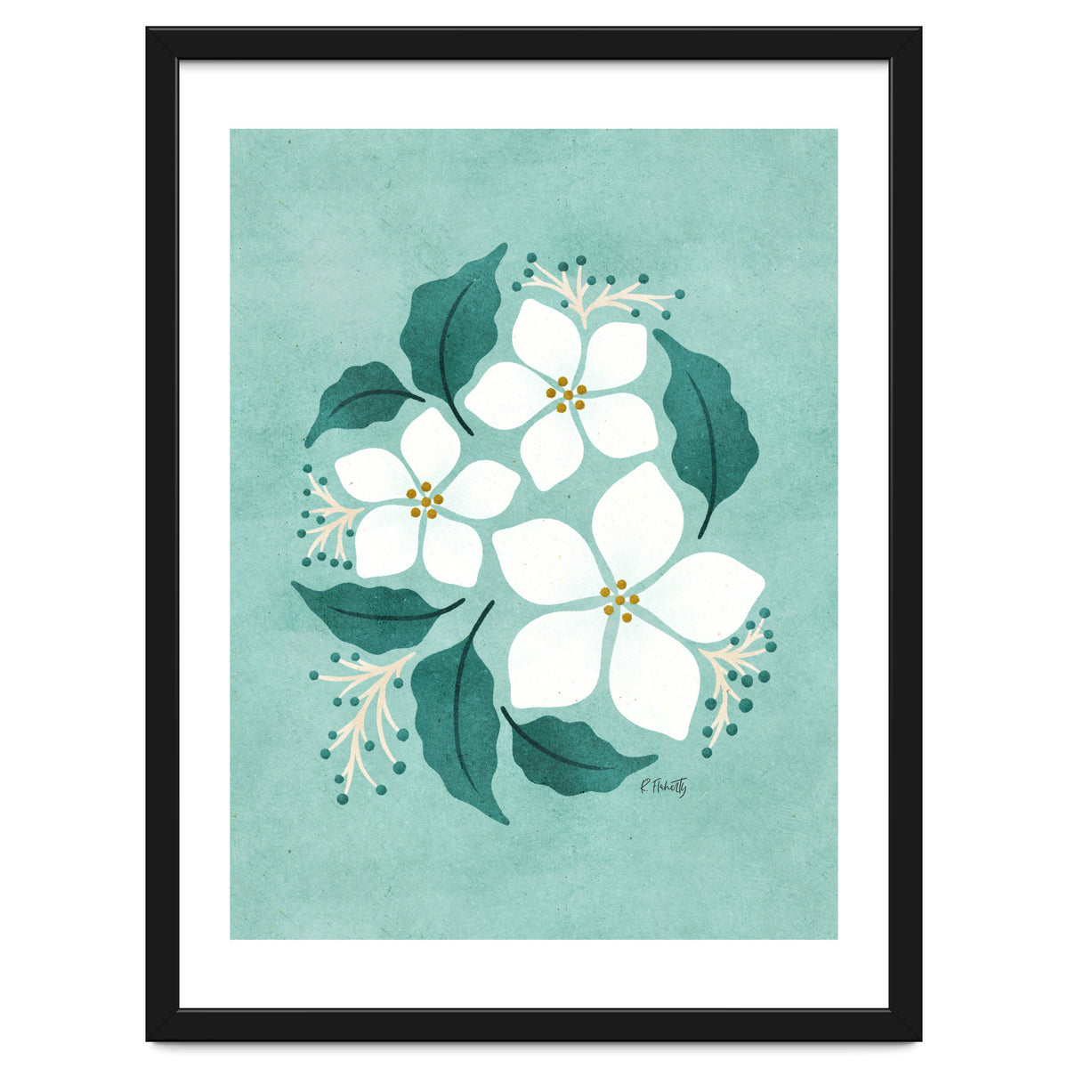 White Flowers On Mint