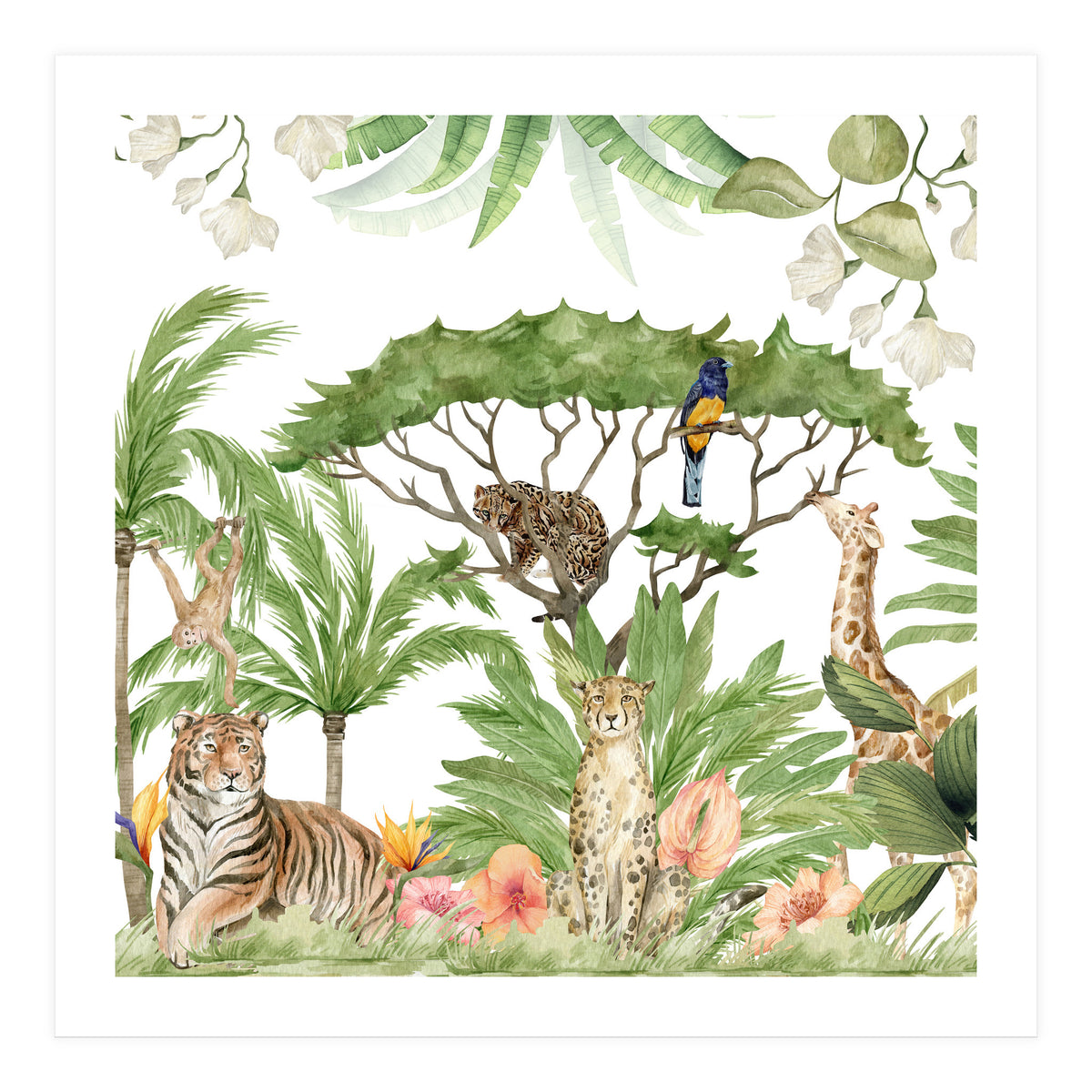 Watercolor Animals Savannah Landscape (Print Only)