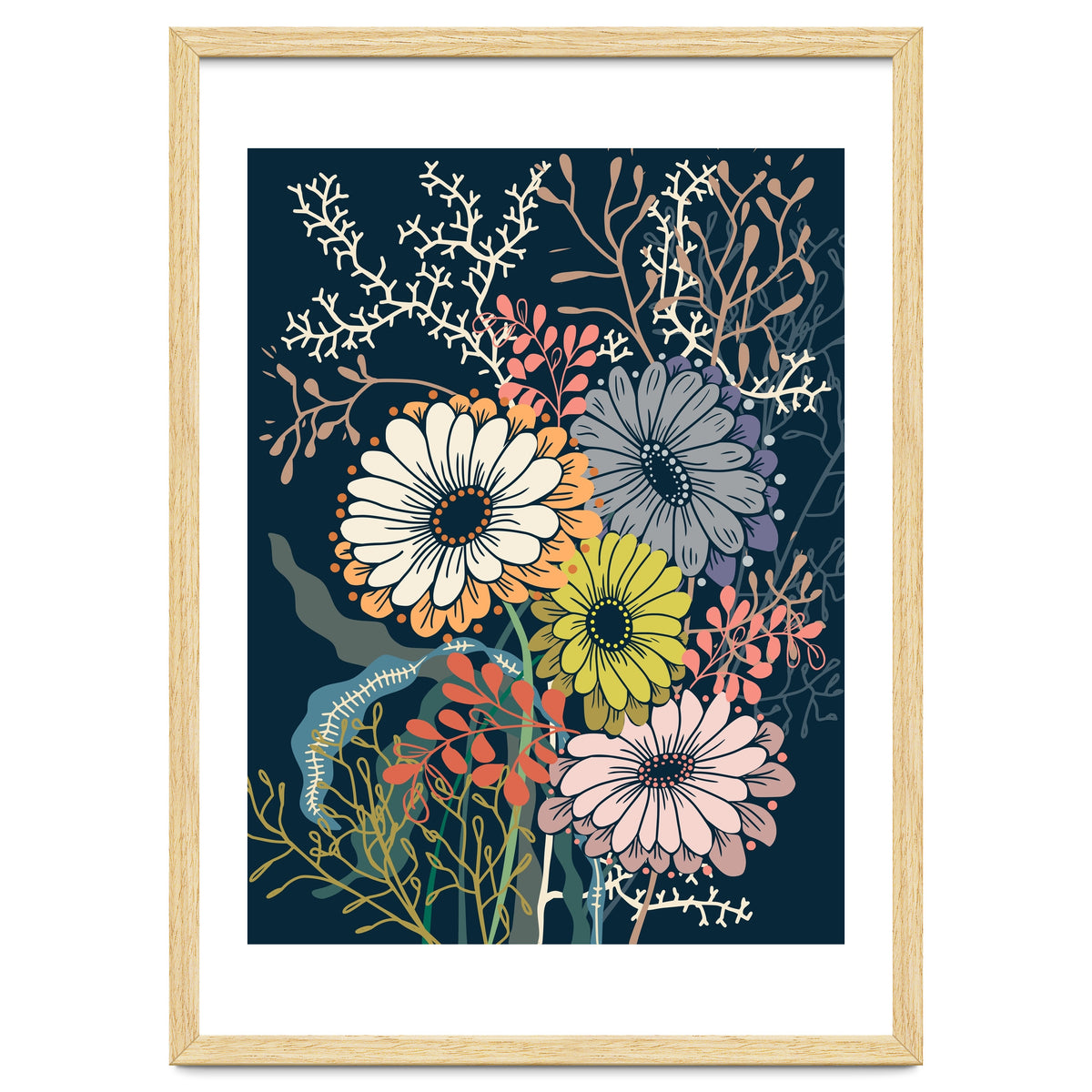 Springtime daisies dark blue