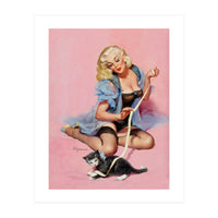 Sexy Pinup Girl Playing With Her Cat (Print Only)