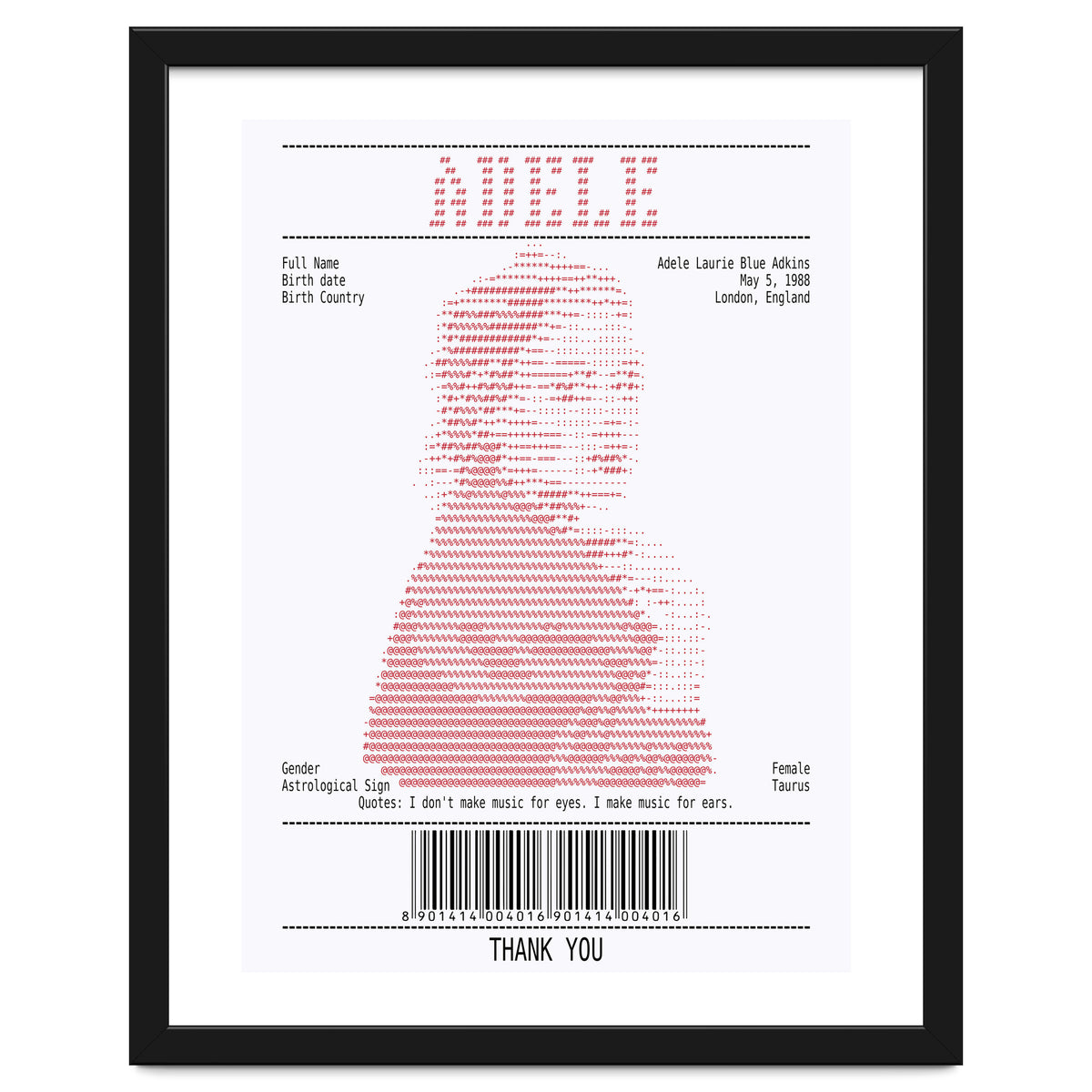 Receipt Art Adele Red