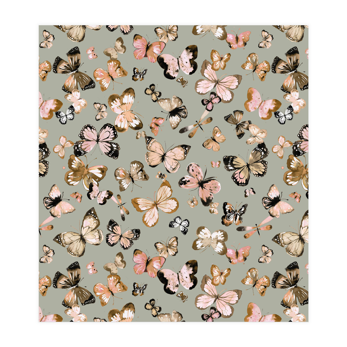 Flying Butterflies Gold Beige (Print Only)