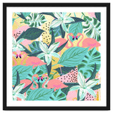 Flamingo Tropical, Colorful Modern Bohemian Eclectic Jungle Graphic Design, Blush Forest Gold Floral thumbnail