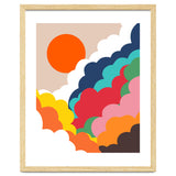 Head In The Clouds, Positivity Nature Sunrise Sunset, Sky Bohemian Comic Retro Eclectic Illustration thumbnail