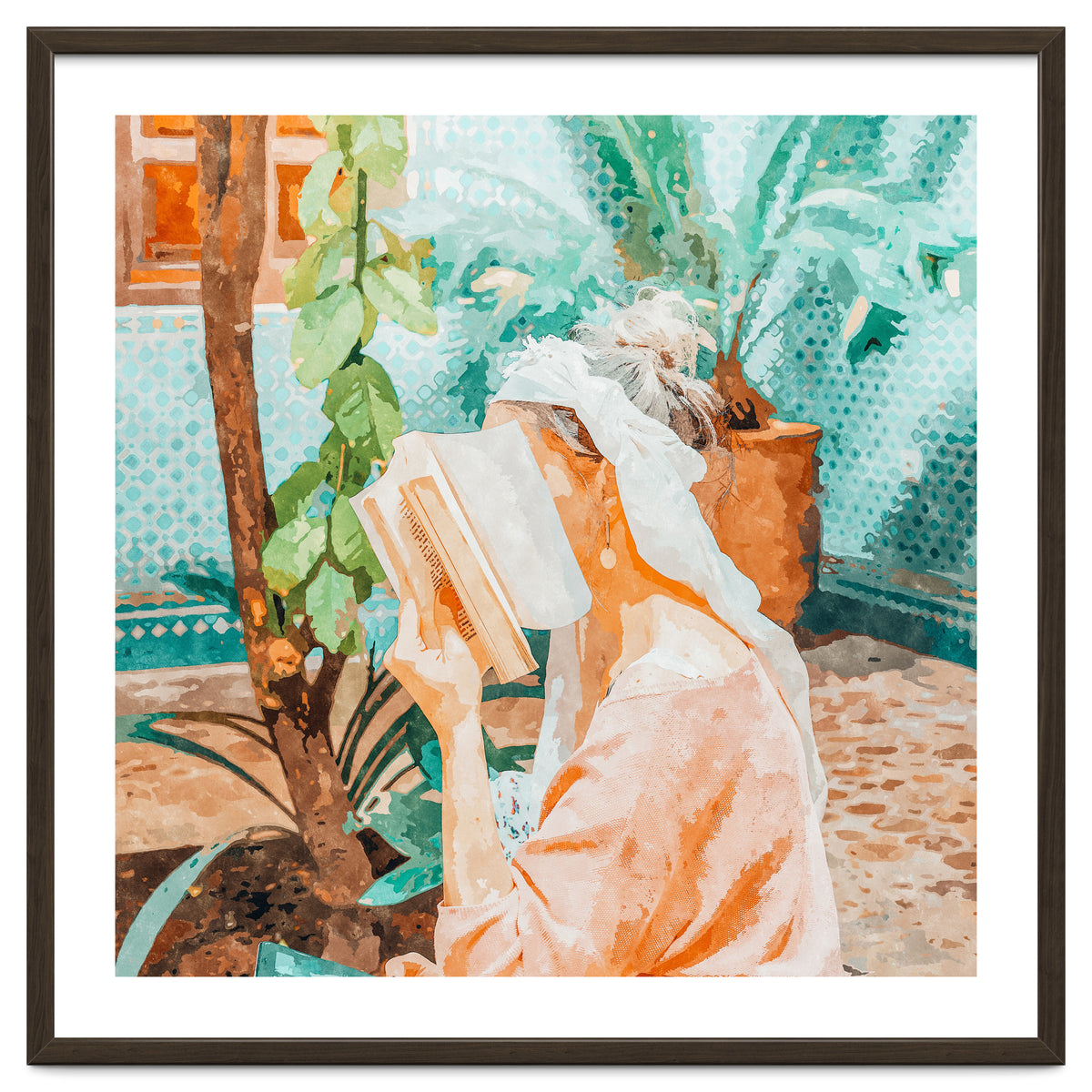 Turkish Reader | Morocco Travel Book Club | Modern Bohemian Woman Architecture | Watercolor Painting