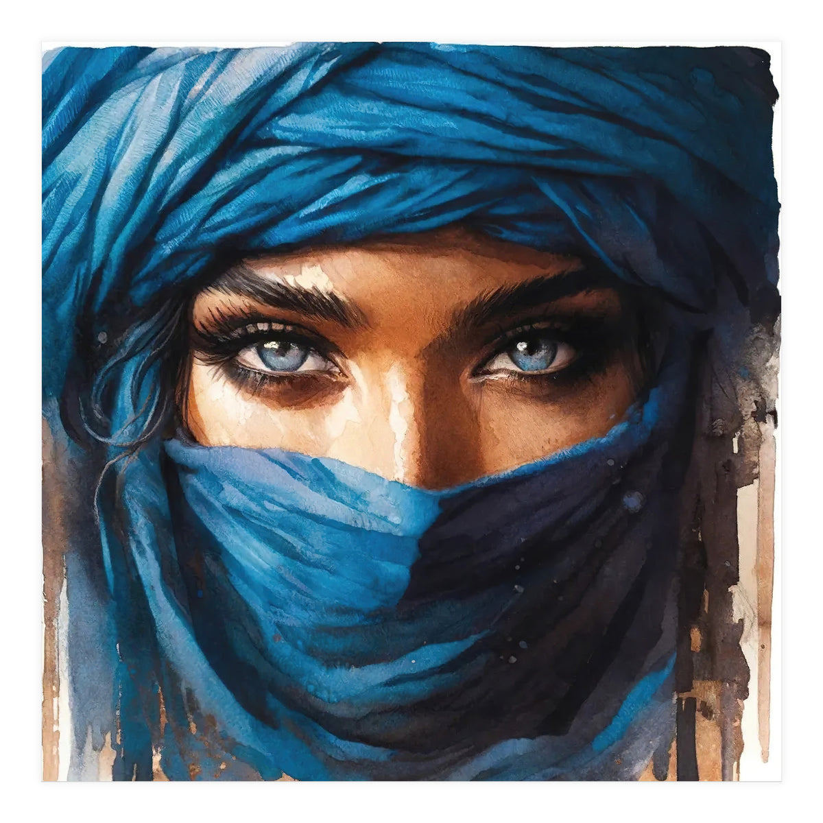 Blue Eyes Tuareg Woman Portrait (Print Only)