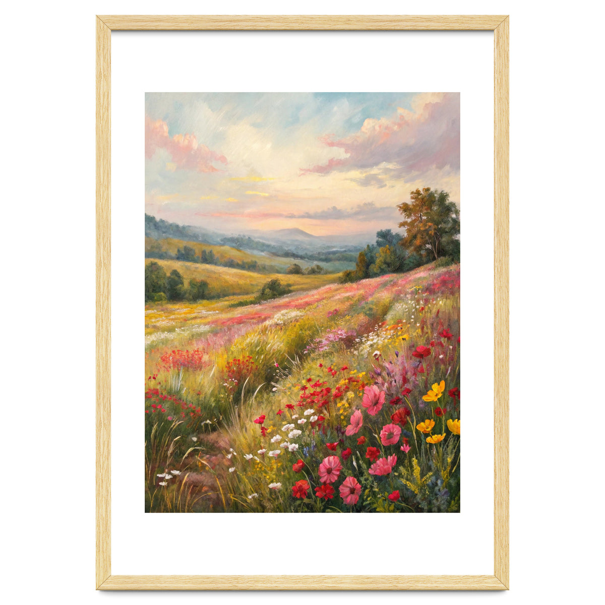 Serene Wildflower Meadow at Sunset Oil Painting