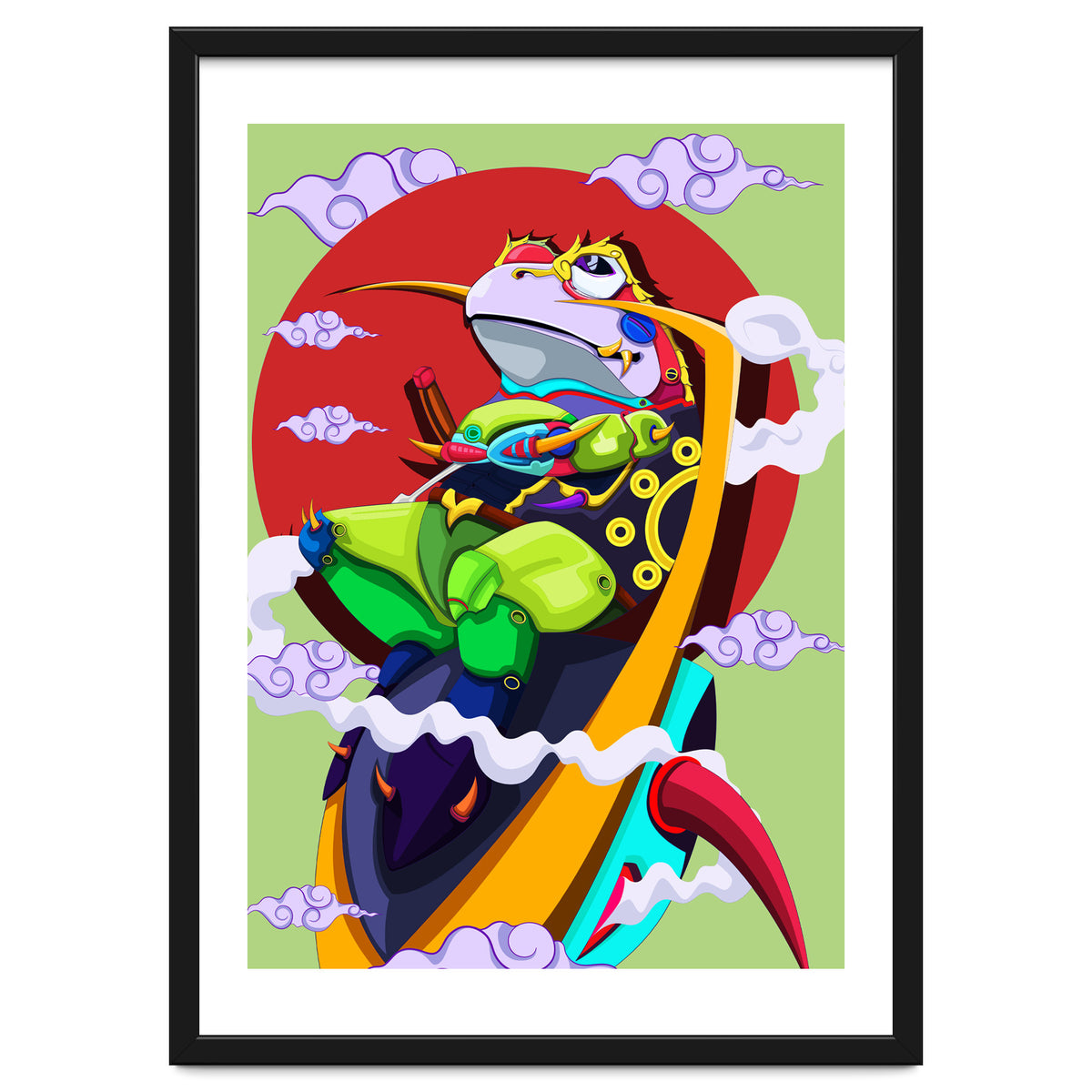 Knight Frog Cartoon Vintage Illustration