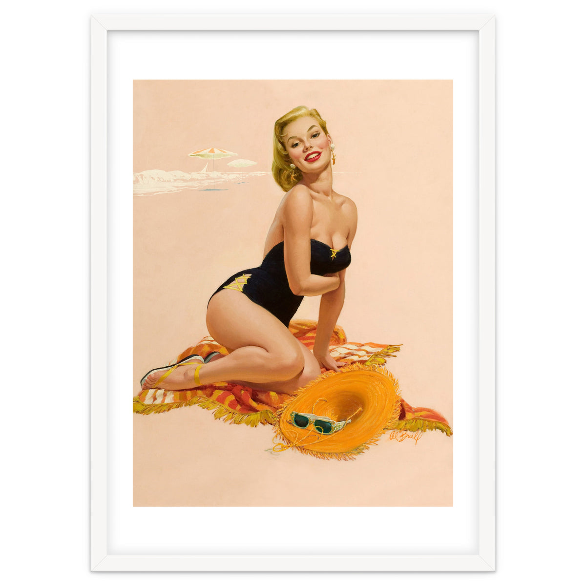 Pinup Woman Is Posing On A Beach