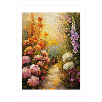 Golden Hour Summer Garden Path Oil Painting (Print Only)