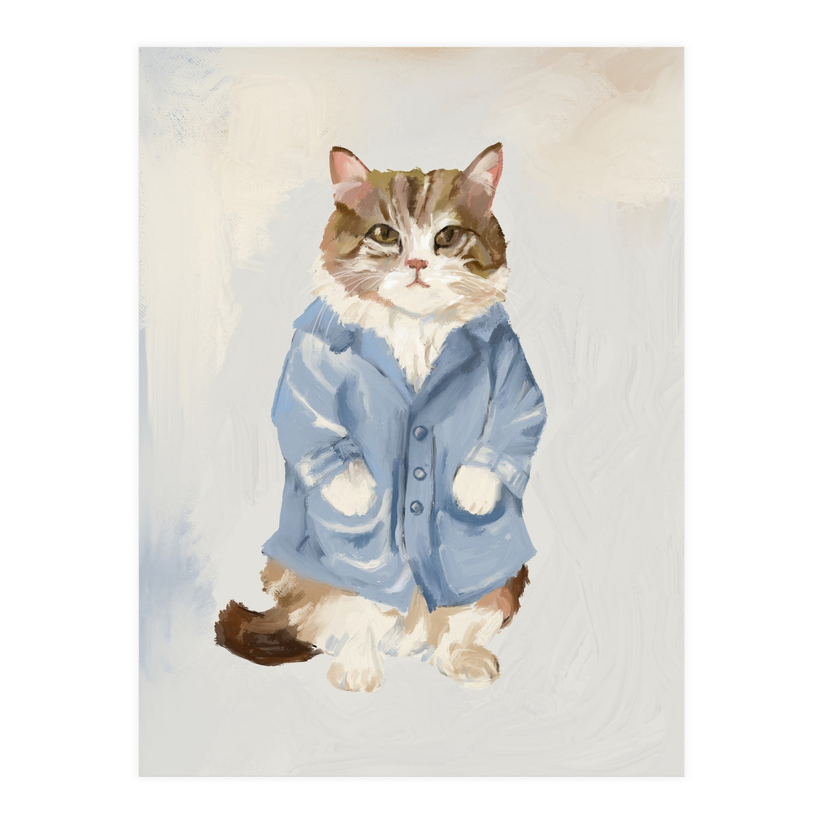 Sir James fluffy Tom cat in his blue pajamas oils (Print Only)