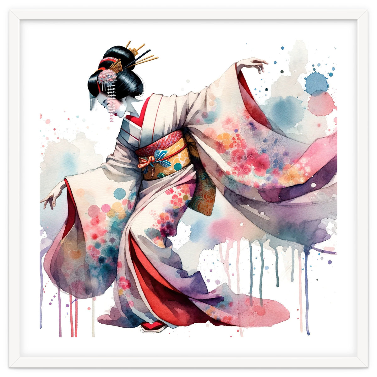 Geisha Dancer With Flowing Kimono