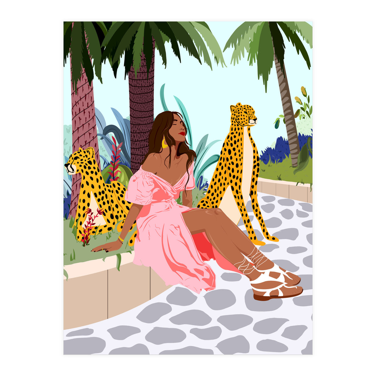 Spirit Animal, Cheetah, Leopard, Tiger Wildlife, Tropical Jungle Wild Cat Animals, Bohemian Woman Travel Garden Nature (Print Only)