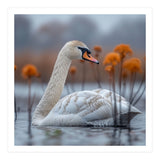White Swan Swimming In A Lake With Reeds (Print Only) thumbnail