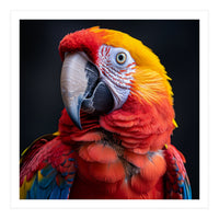 Scarlet Macaw Parrot Head Detailed Portrait Black (Print Only)