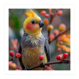 Cockatiel Bird Sitting On A Branch With Berries (Print Only) thumbnail