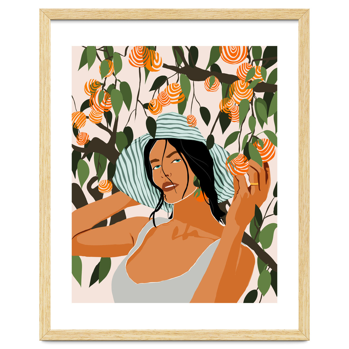 The Orange Grove, Bohemian Woman Summer Travel, Fashion Botanical Nature Garden, Plants Fruits Juicy
