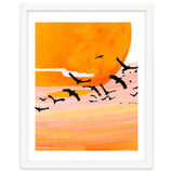 Time Flies, Birds Wildlife Fly Freedom Nature, Sun Sunset Sunrise Positivity Hope Painting, Growth Migrate Gift Animals Blush Sky Bohemian thumbnail