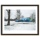 Colorful barn in the snowy ground landscape thumbnail