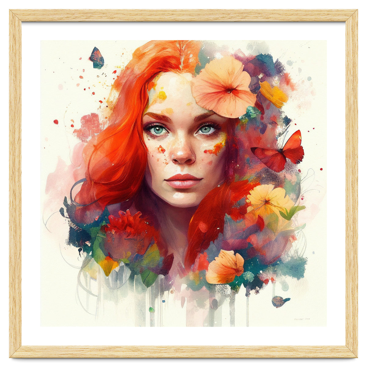 Watercolor Floral Red Hair Woman #5