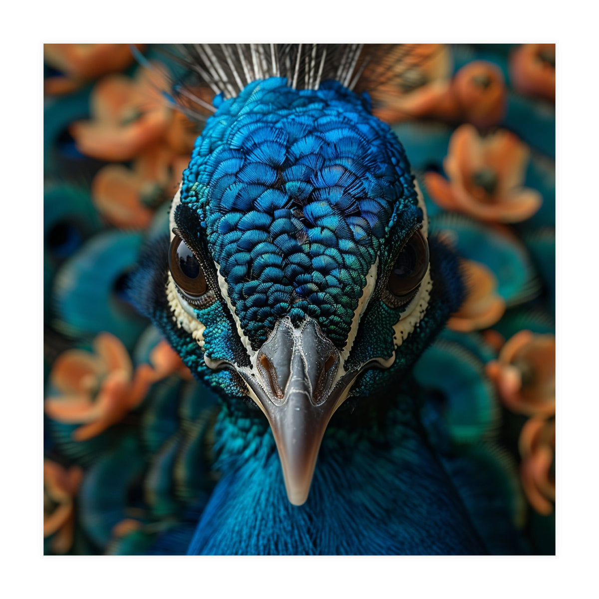Close Up Portrait Of A Peacock Head (Print Only)