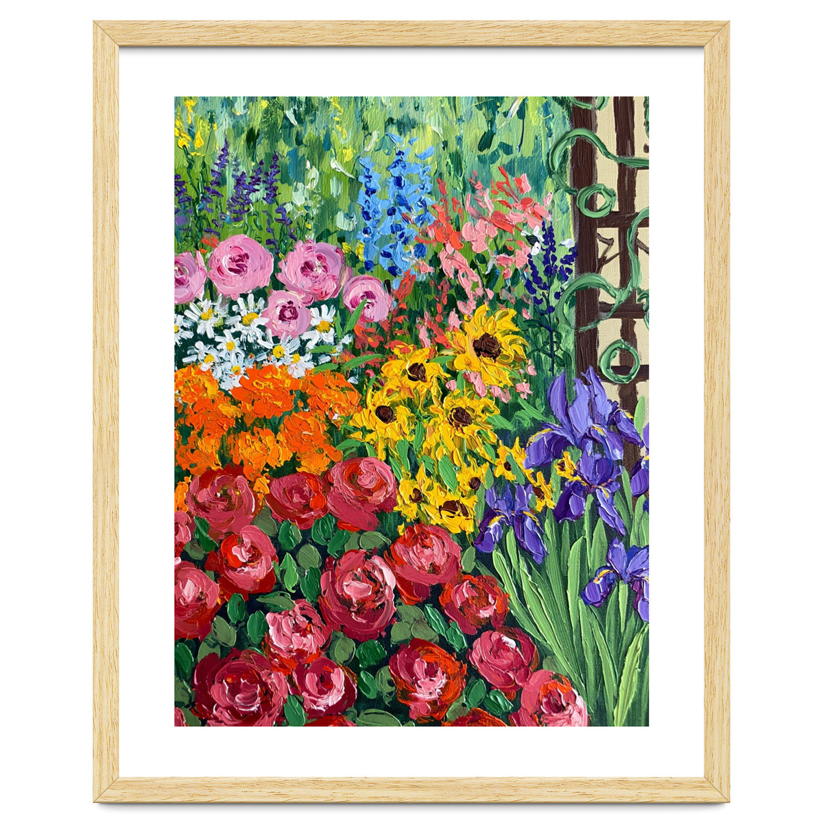 Vibrant Summer Cottage Garden Oil Painting