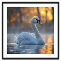 Beautiful Swan Floating On Water At Sunset