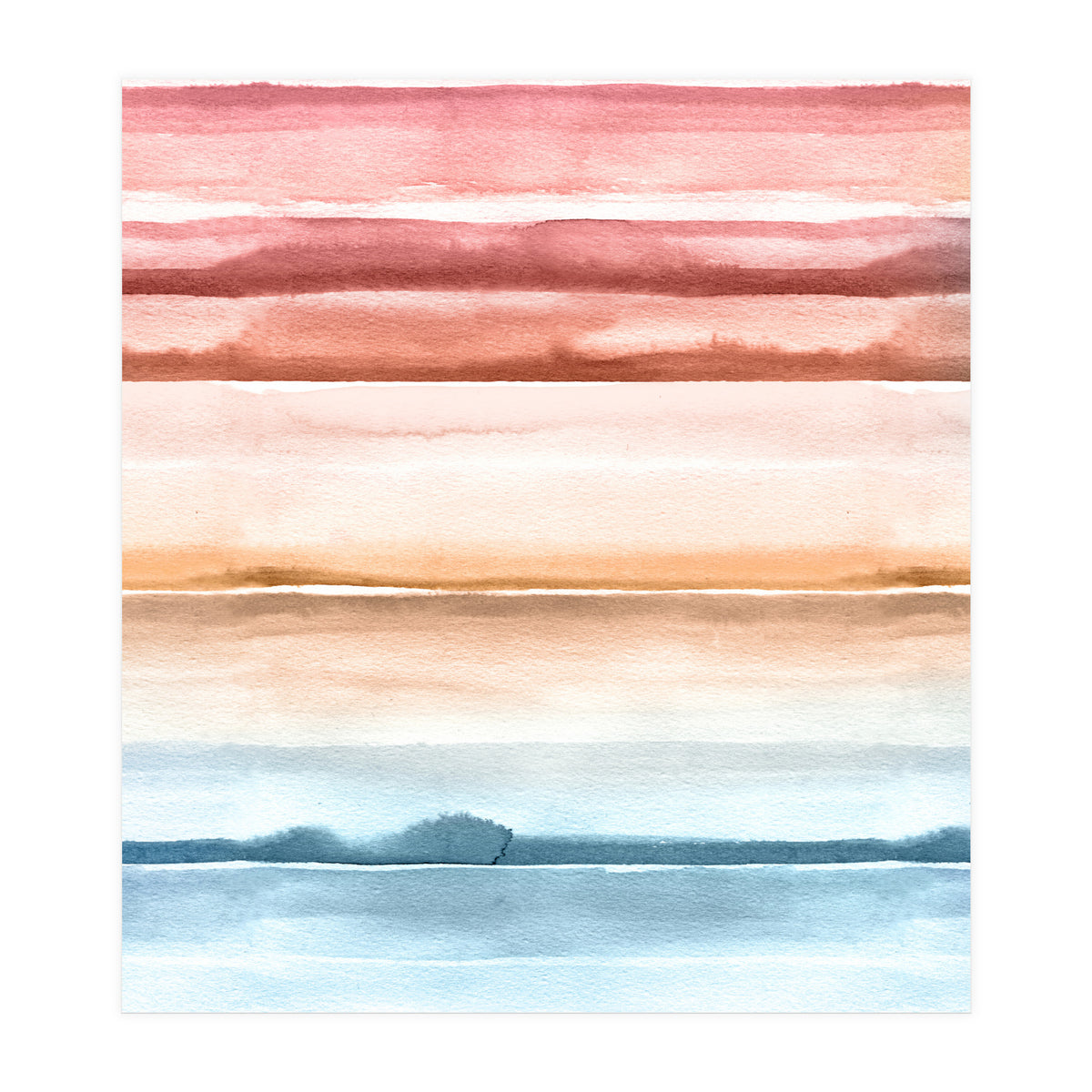 Watercolour Abstract Stripes Red Blue (Print Only)