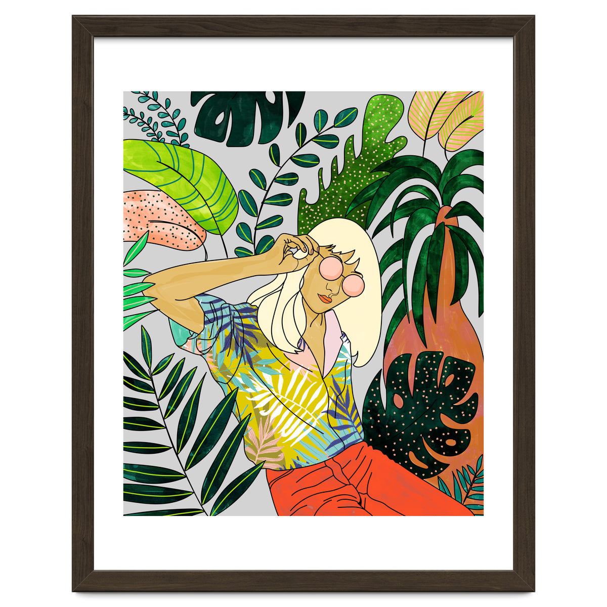 Spring Break, Tropical Bohemian Travel Line Art, Woman Fashion Palm Forest Jungle Watercolor Nature