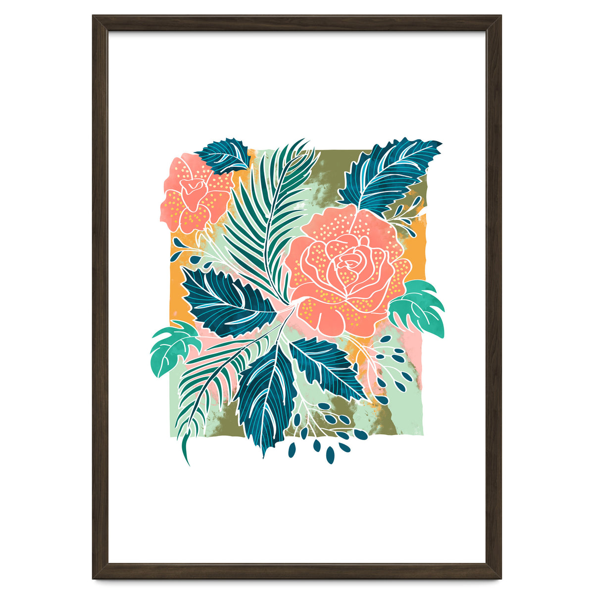 Framed Nature, Botanical Floral Rustic Bohemian, Garden Painting Tropical Illustration