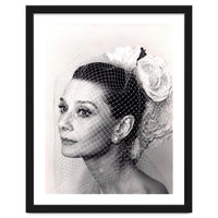 Audrey Hepburn with Veil, Classic Hollywood Glamour Photography, Black and White Icon Portrait