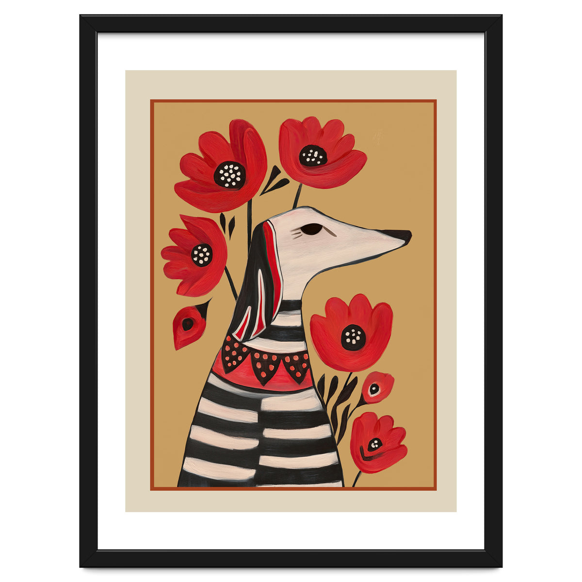 Striped Dog With Poppies