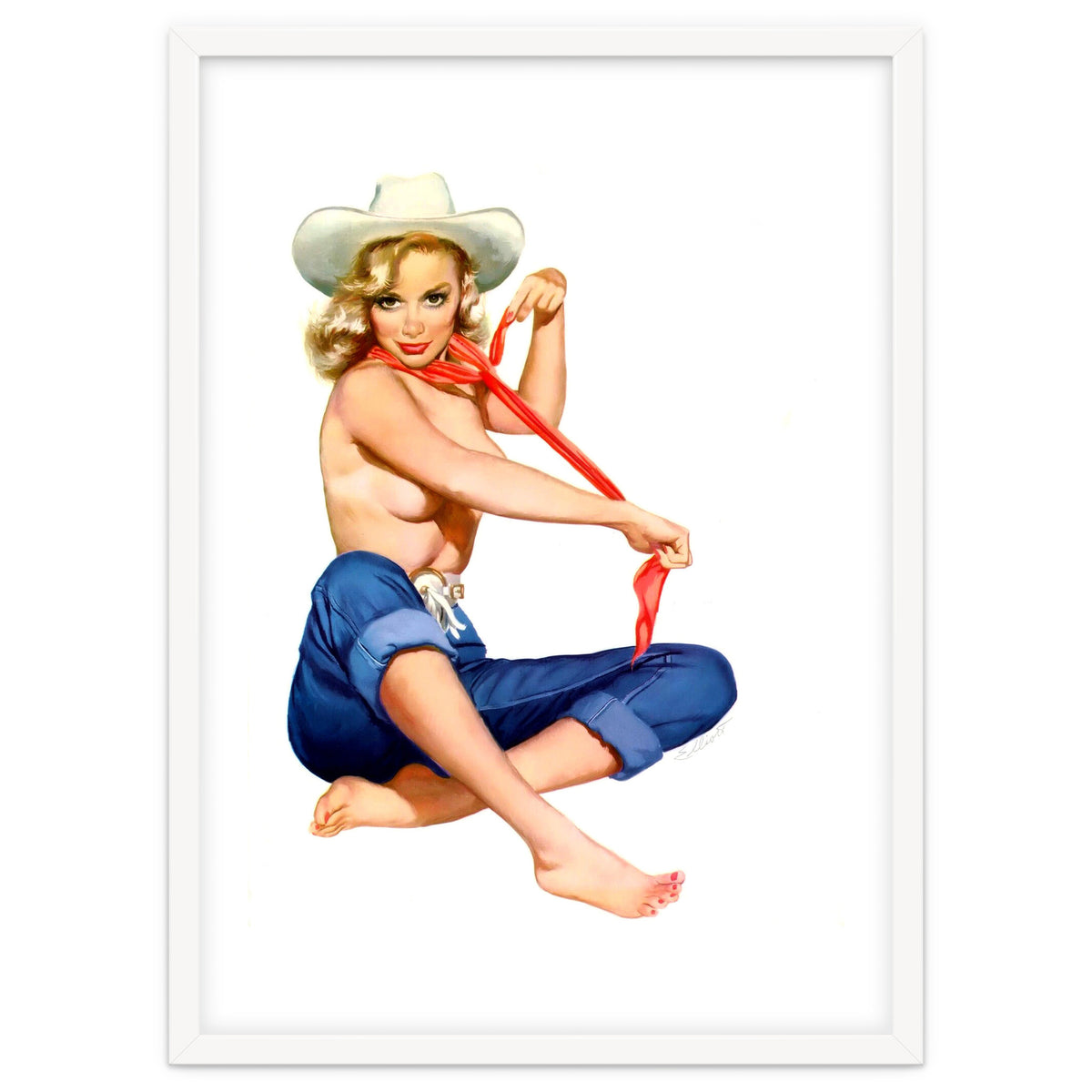 Pinup Texas Girl With White Cowboy Hat