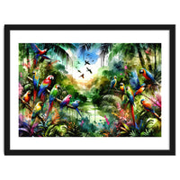 Watercolor Tropical Birds In The Jungle