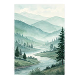 Serene Misty Mountain Valley Watercolor Painting (Print Only) thumbnail