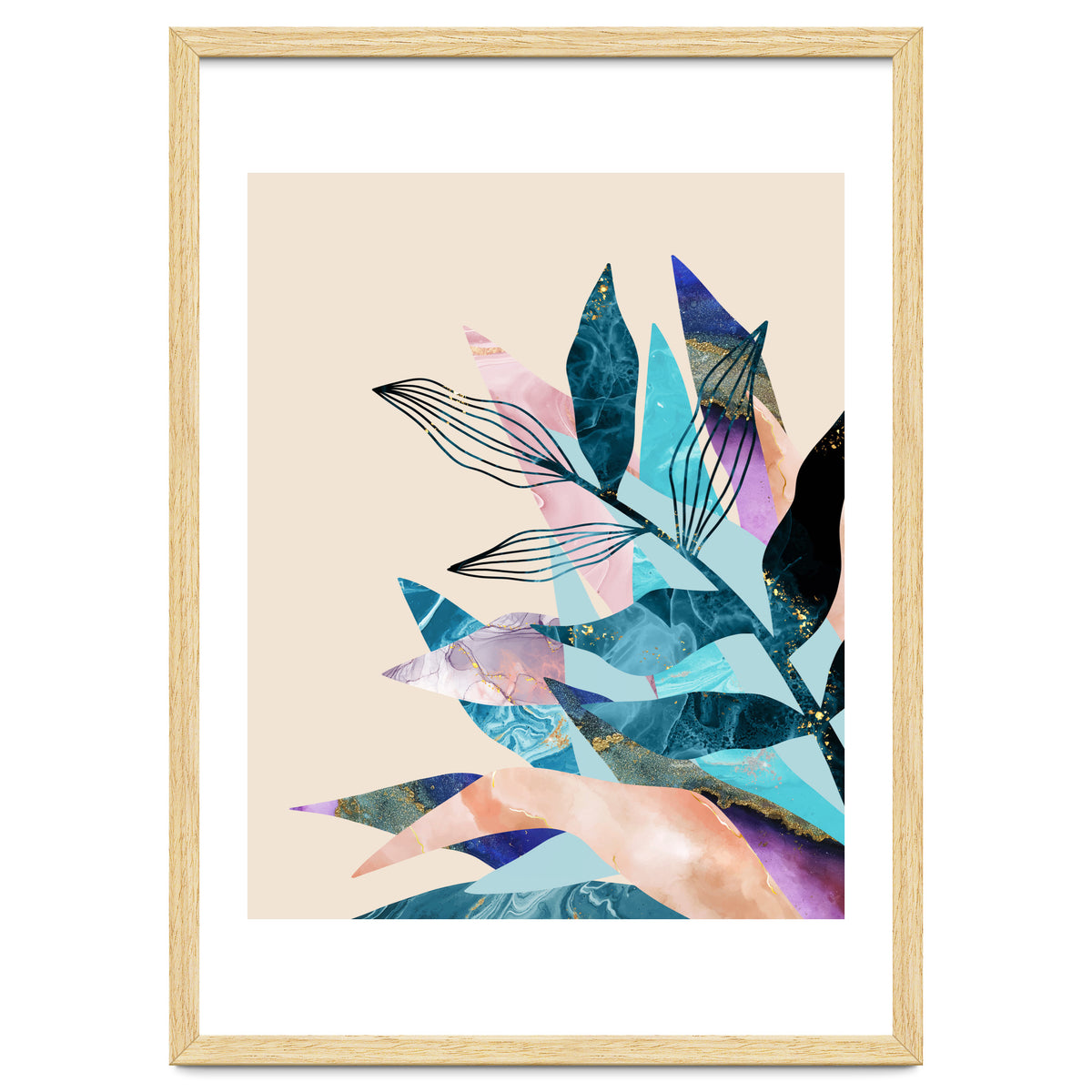 Marble Fantasy, Luxe Abstract Texture Botanical Concept, Eclectic Graphic Design Bohemian Contemporary