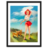 Pinup Girl In Little Red Dress And Two Dogs thumbnail