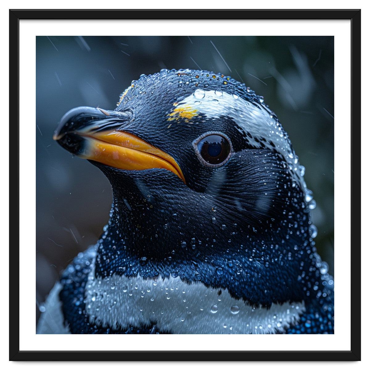 Macro view of a Penguin with Water Droplets