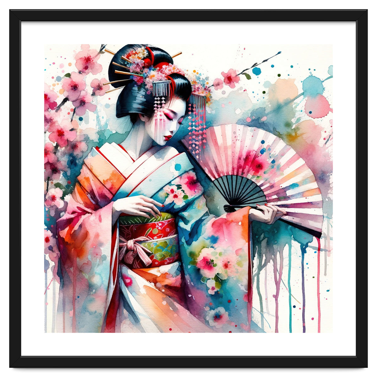 Watercolor Geisha Dancer #2
