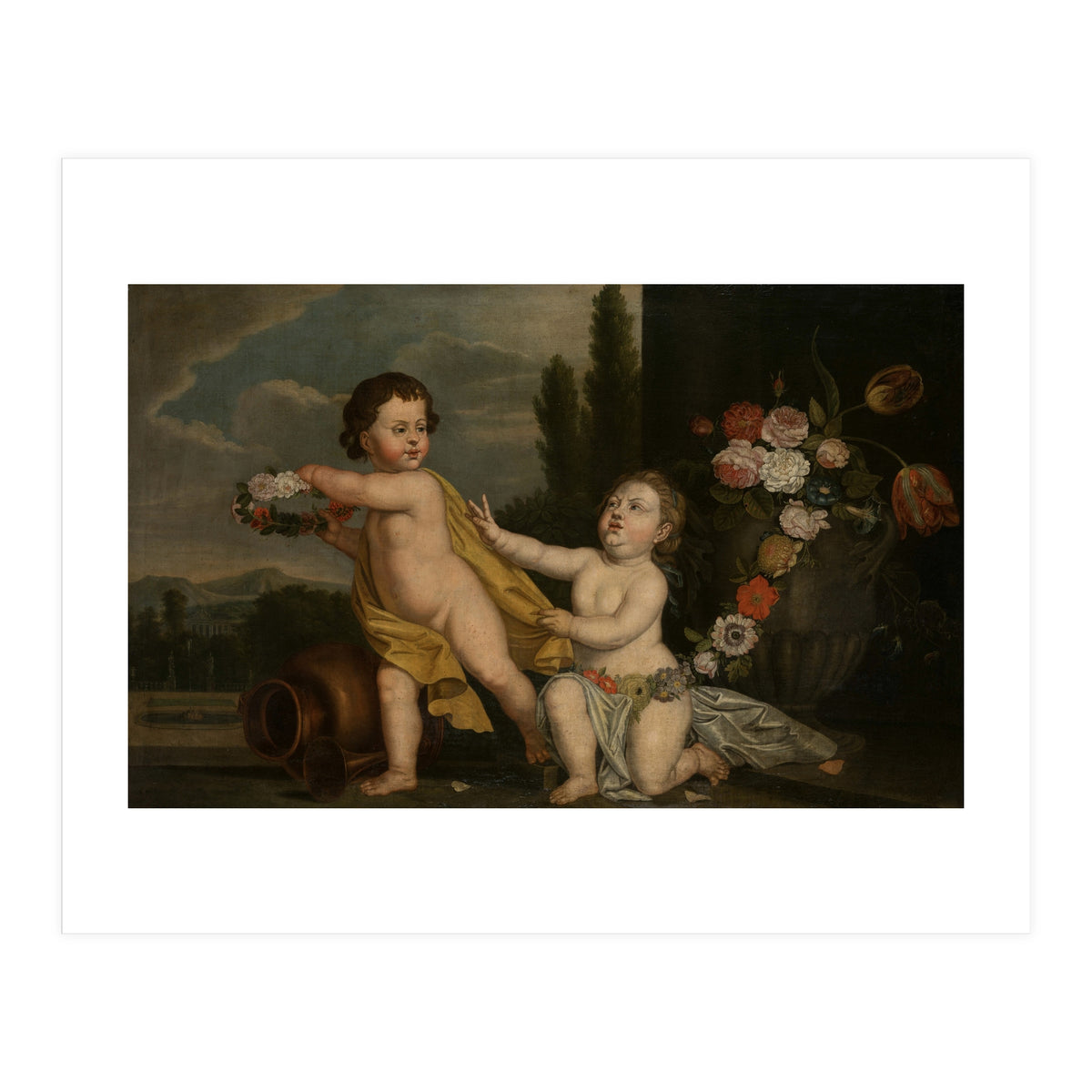 German Master (18th Century) – Two Putti with Garlands of Flowers (Print Only)